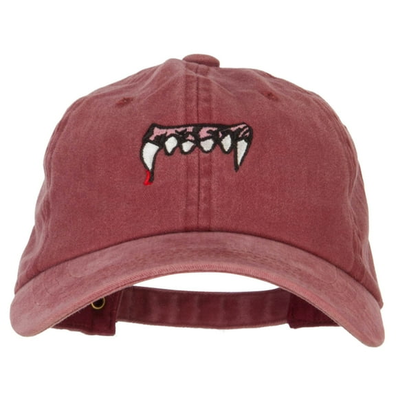 Vampire Fangs Embroidered Unstructured Cotton Cap - Wine OSFM
