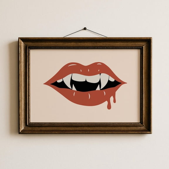 Vampire Fangs Hallo.Ween Art Print: Sultry Spooky Decor UNFRAMED PAPER POSTER, Home Decor, Vintage Gift, Living Room Dercor