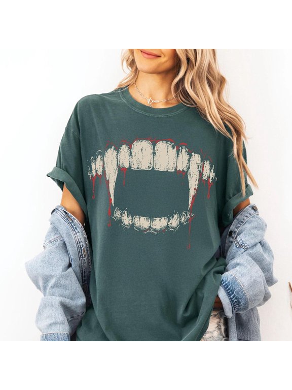 Vampire Fangs Halloween Horror Gothic Graphic Comfort Colors T-Shirt