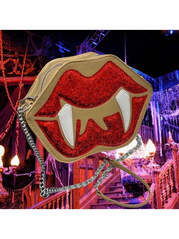 Vampire Fangs Halloween Trick Or Treat Bag, Novelty Red Felt Candy Tote Handbag, Kids Gothic Holiday Accessory for Party & Trick Or Treatï¼Gold