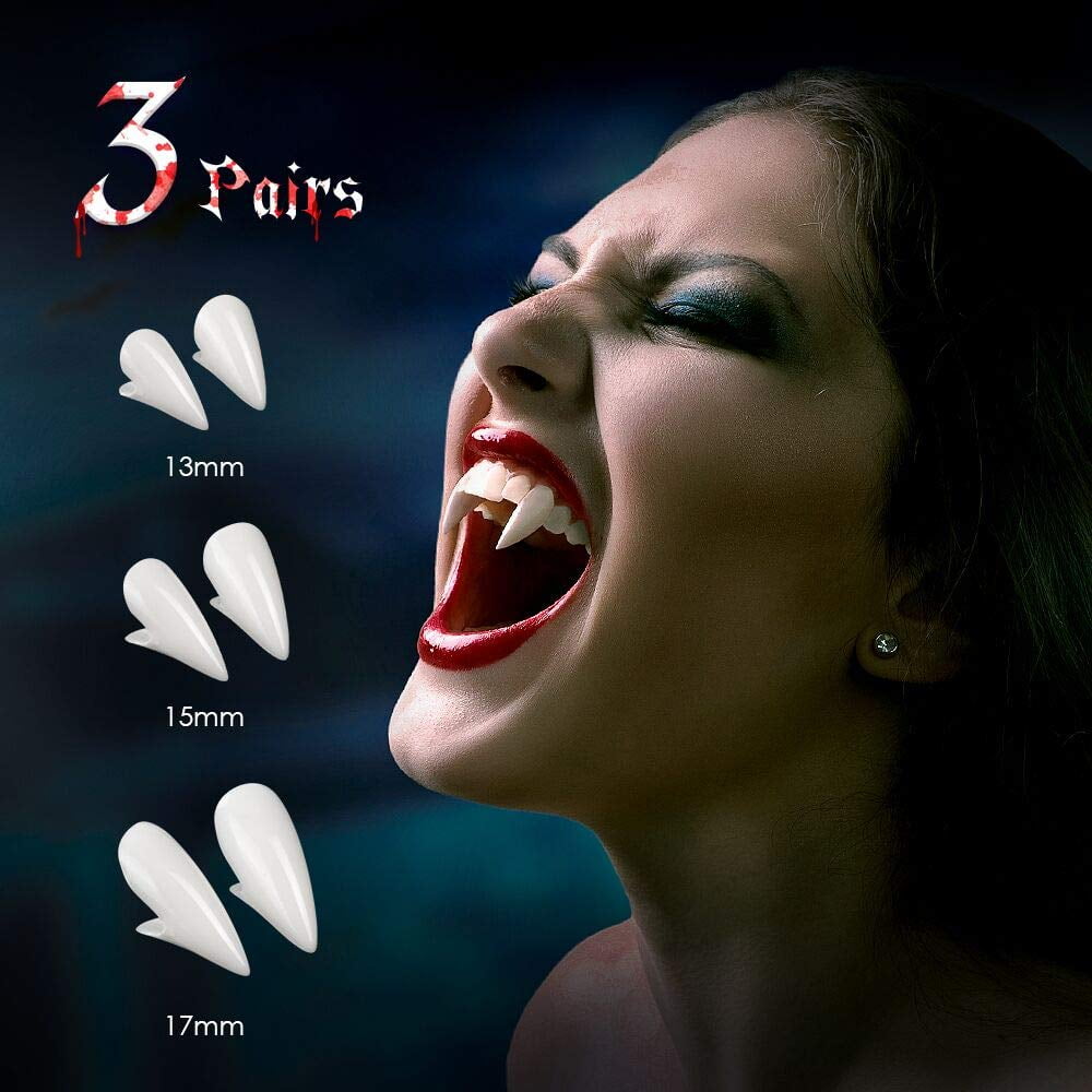 Vampire Fangs Teeth, 3 Pairs Vampire Fangs Teeth for Kids Adults, Realistic  Reusable Vampire Fangs Cosplay Accessories Halloween Party Prop Decoration