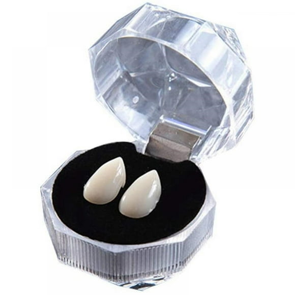 Vampire Fangs Teeth Dentures Halloween Cosplay Props for Costume Parties 13MM (Crystal Case Included)