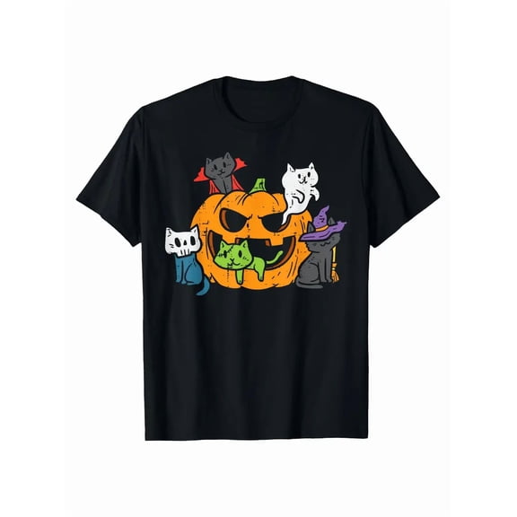 Vampire Ghost Zombie Cats In Pumpkin Cute Halloween T-Shirt