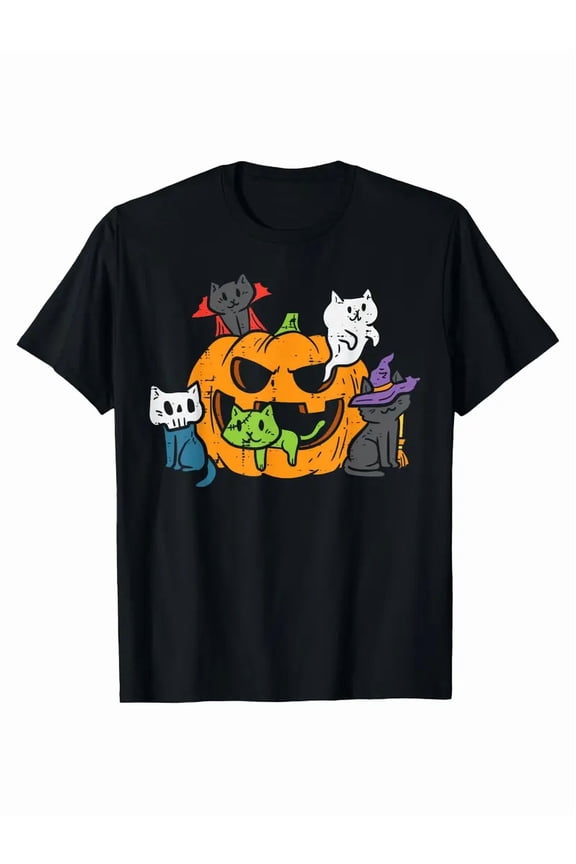 Vampire Ghost Zombie Cats In Pumpkin Cute Halloween T-Shirt