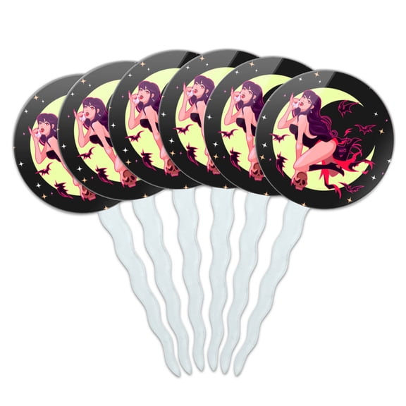 Vampire Girl and Bats Cupcake Picks Toppers Decoration Set of 6