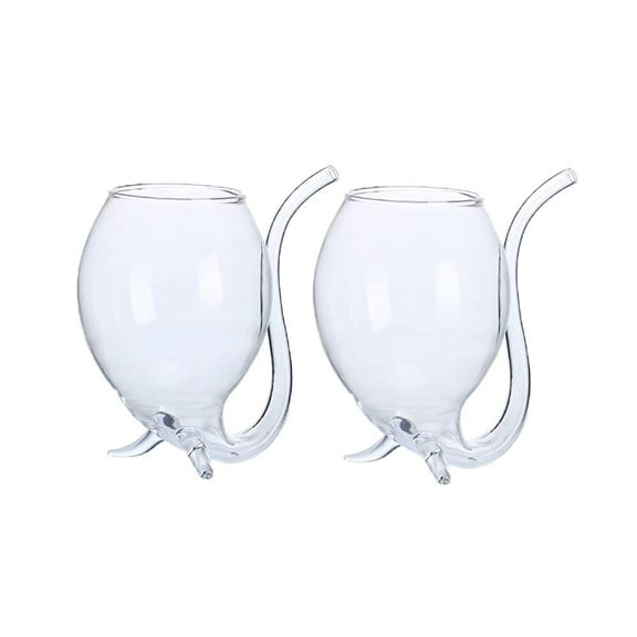 Vampire Glass Cup with Built-in Straw for Juice, Wine (300ml/10oz) - 2 Pack