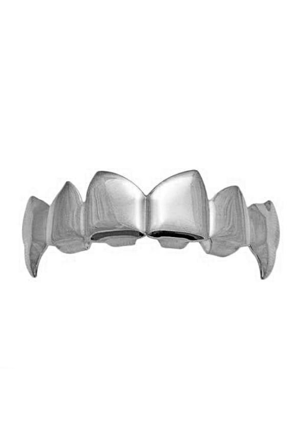 Vampire Grillz Fangs Silver Tone Upper Top Teeth Fang Hip Hop Dracula Grills