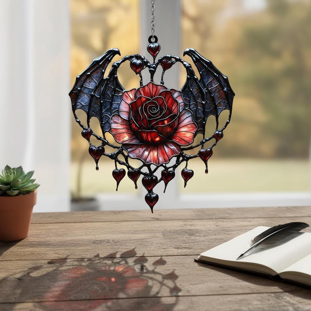 Vampire Heart Rose Black Bat Wings Gothic Dark Fantasy Acrylic ...