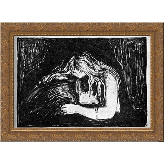 Vampire II 20x24 Gold Ornate Wood Framed Canvas Art by Munch, Edvard