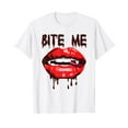 thumbnail image 1 of Vampire Lips, Mouth, Halloween, Bite Me, For Women, Scary White T-Shirt Short Sleeve Tee Gift, 1 of 5