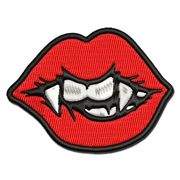 Vampire Lips and Teeth Halloween Applique Multi-Color Embroidered Iron-On Patch - 3.5 Inch Large