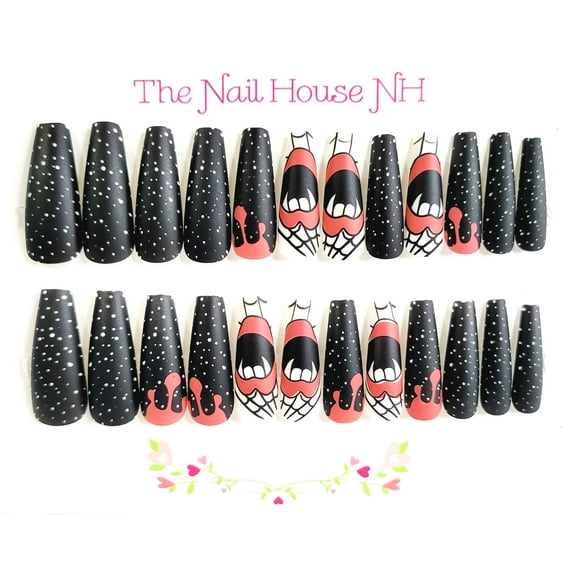 Vampire Love Matte Halloween Long Coffin Press-on Nails by The Nail House NH - 24 Pieces