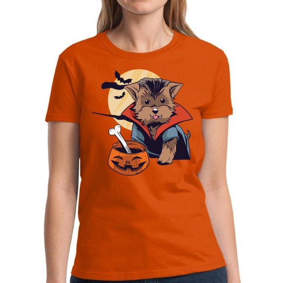 Vampire Morkie Halloween T Shirt for Women - S M L XL 2XL 3XL Graphic Tee - Scary Halloween Outfit Gift Funny Holiday Tee T-Shirt Ladies