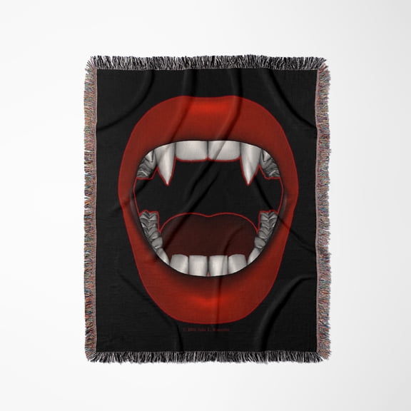 Vampire Mouth Goth Fangs Design On Dark Background, Woven Blanket
