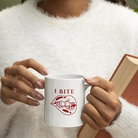 Vampire Mug Red Lips Coffee Mug White Ceramic I Bite Funny Cup Witchy Dr Gift Tea Drinker Dark Romance Lover Gothic Mug