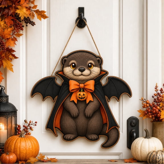 Vampire Otter Wooden Door Sign for Halloween Front Porch Decor