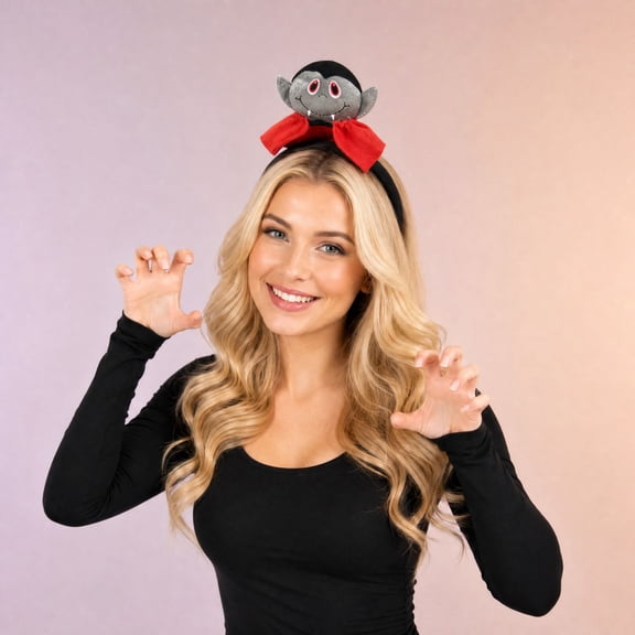 Vampire Plush Headband with 3D Cartoon Character and Red Cape Design for Halloween Party Decoration