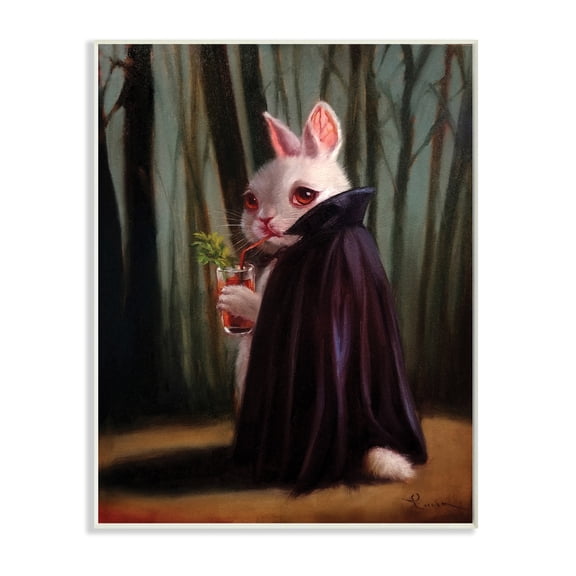 Stupell Industries Vampire Rabbit Drinking Bloody Mary Dark Forest,10 x 15,Designed by Lucia Heffernan