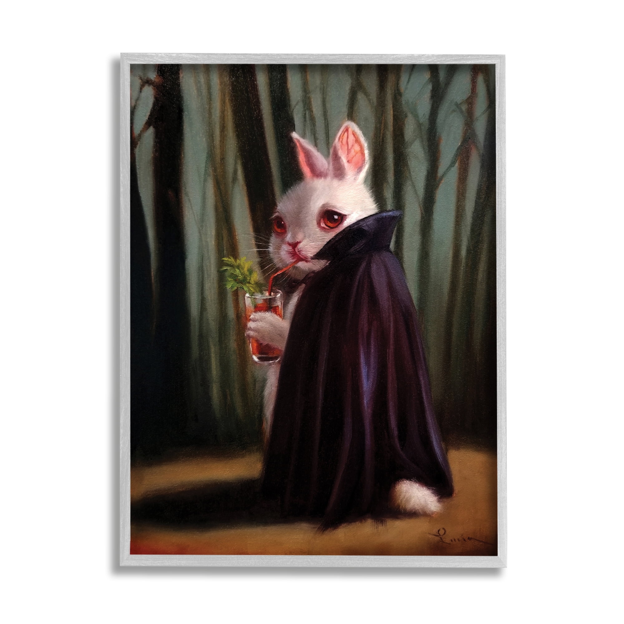 Stupell Industries Vampire Rabbit Drinking Bloody Mary Dark Forest,16 x 20,Designed by Lucia Heffernan