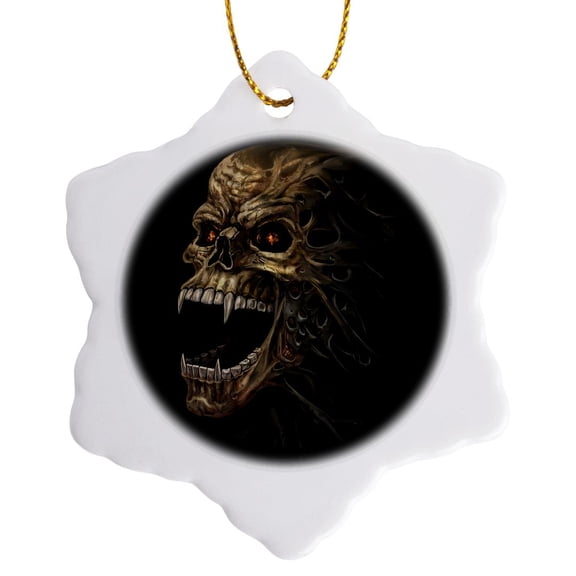 3drose, Vampire Skull with Burning Eyes in the Dark, 3 inch Snowflake Porcelain Ornament