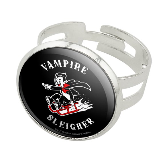 Vampire Sleigher Slayer Funny Humor Silver Plated Adjustable Novelty Ring