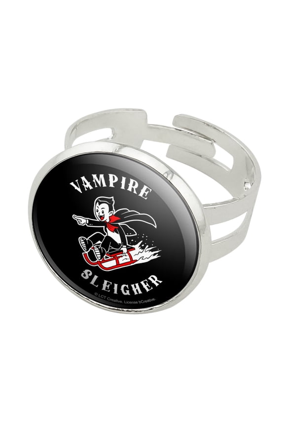 Vampire Sleigher Slayer Funny Humor Silver Plated Adjustable Novelty Ring