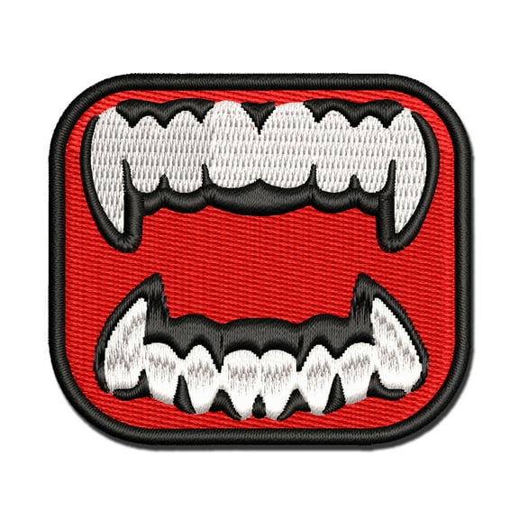 Vampire Teeth Fangs Jaws Mouth Halloween Applique Multi-Color Embroidered Iron-On Patch - 2.0 Inch Mini