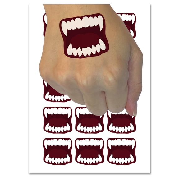 Vampire Teeth Fangs Jaws Mouth Halloween Water Resistant Temporary Tattoo Set Fake Body Art Collection - 15 2" Tattoos (1 Sheet)
