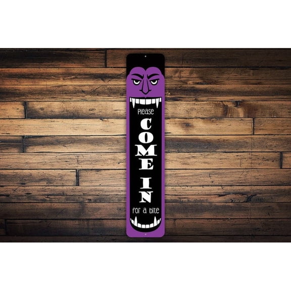 Vampire Welcome Sign Fall Halloween Decor Come In For A Bite Vertical Metal Aluminum Sign Porch Halloween Sign Vampire Decor Vampire Gifts - Size: 16 x 4 Inches
