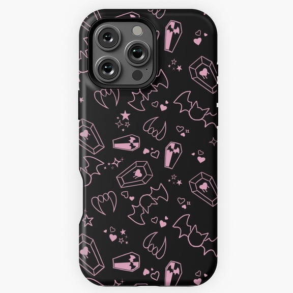 Vampireura Pink Pastel Goth Vampire with Fangs Coffins Bats Tiling Design H676Protective Case for iPhone 17 16 15 14 13 12 11 Pro Max – Modern Unisex Style