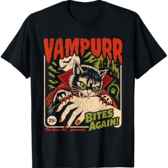 Witty Dc Vampurr Bites Again! Funny Cat Halloween Vintage Graphic T-Shirt4 ...