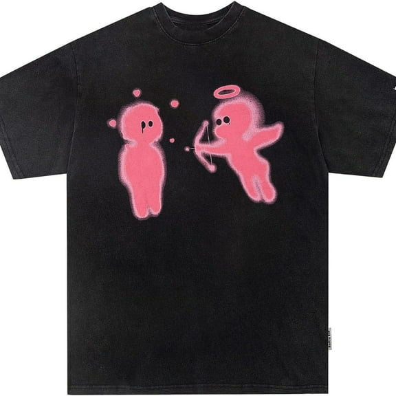 Vamtac Vintage Graphic Shirts Mens Oversized Tees Love Arrow Grunge Half Sleeve Y2K Boxy Baggy T Shirts Men