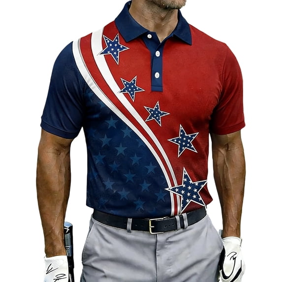 Vamuko 250th Anniversary Polo Shirts Mens Collar Graphic Usa Flag Shirts Patriotic American Flag Striped Tops 4th Of July Red Blue and White Tees Red 2XL