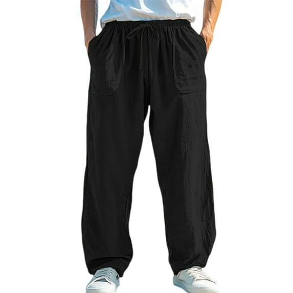 Vamuko Baggy Joggers Men Wide Leg Cotton Sweatpants Tapered Drawstring Running Winter Color Block Relaxed Fit Big and Tall Sweat Pants Black L