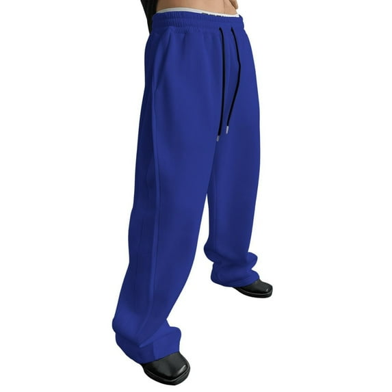 Dresfit Baggy Sweatpants Mens Wide Leg Joggers Fleece Drawstring Sports Sweat Pants Casual Loose Cotton Elastic Waist Trousers with Pockets Blue 2XL