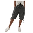 thumbnail image 1 of Vamuko Cargo Shorts Womens Knee Length Drawstring Bermuda Shorts 2026 Summer Baggy Casual Short Plus Size Solid Capris with Pockets Gray L, 1 of 8