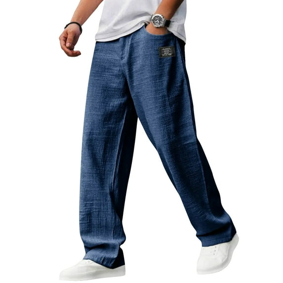 Vamuko Cocoparo Pants Mens Pacificozy Mokaloha Pant Hemp Fabric Wide Leg Vacation Palazzo Pants Drawstring Breathable Cotton Sweatpants with Pockets Navy M