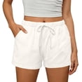 thumbnail image 1 of Vamuko Cotton Linen Bermuda Shorts for Women Lightweight Summer Beach Shorts with Pockets Drawstring Waist Boho Lounge Short White S, 1 of 5