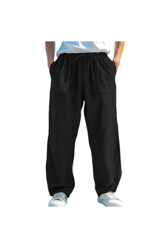 Cotton Sweatpants Men Baggy Wide Leg Joggers Tapered Drawstring Running Winter Color Block Cargo Big and Tall Sweat Pants Black 3XL