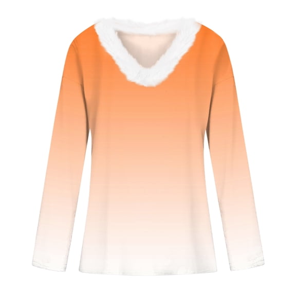 Vamuko Girls Christmas Faux Fur Shirt Long Sleeve Fall Shirts V Neck Fuzzy Tops Furry tie-dye Sweaters Orange 11-12 years