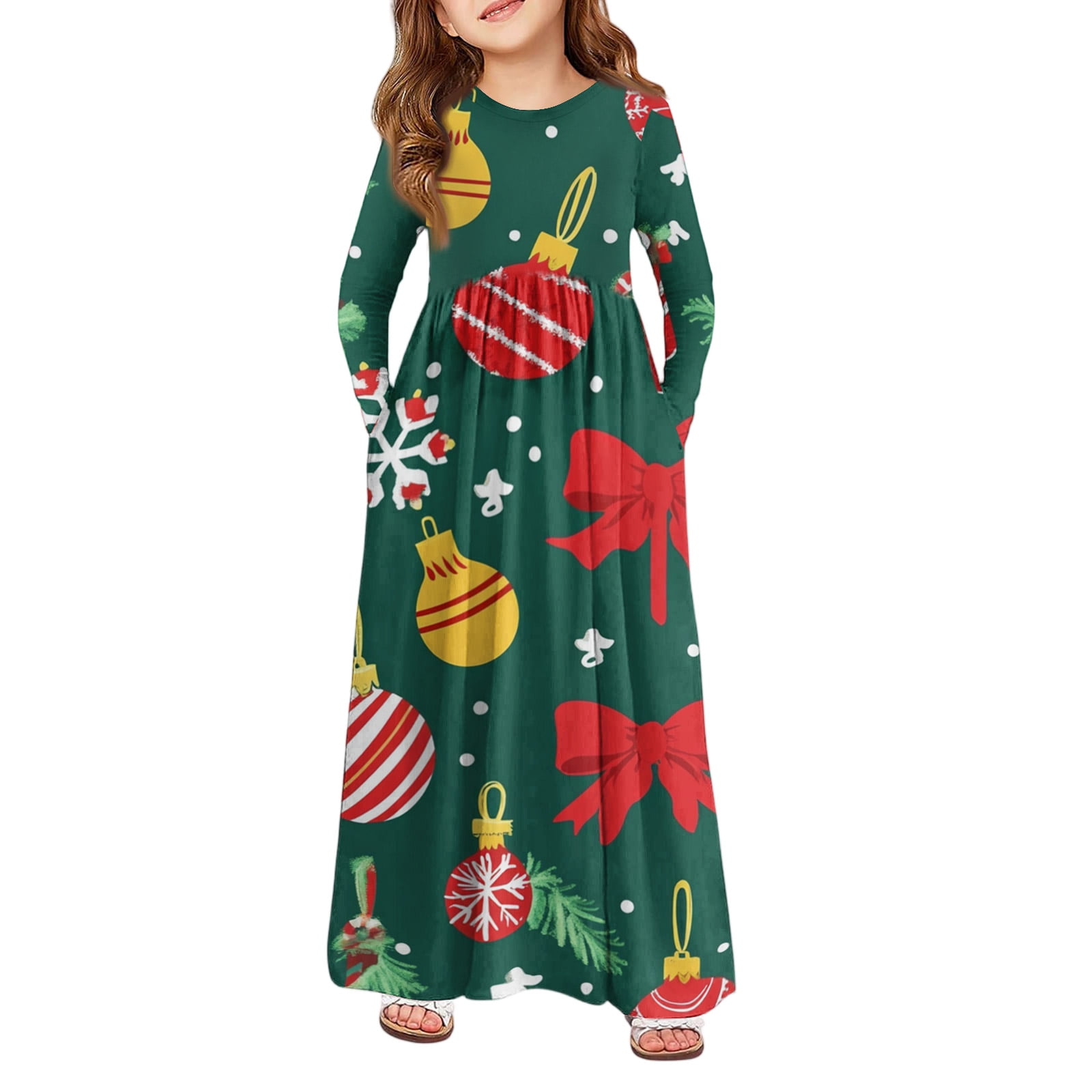 Vamuko Girls Christmas Flared Dresses Crewneck Snowflake Xmas Holiday a — free download
