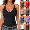 thumbnail image 1 of Vamuko Halter Tank Tops Womens Ribbed Sleeveless Tops Summer 2026 V Neck Slim Fit Active Workout Tight Camisole Racerback Crop Basic Shirts Red M, 1 of 5