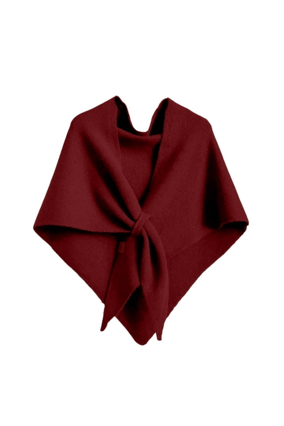 Women Shawl Wrap Triangle Lightweight Winter Open Front Shawls Scarf Knotted Y2k Easy Care Poncho Knitted Warm Loop Cardigan Elegant Fall Cape Wine