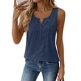 thumbnail image 1 of Vamuko Linen Tank Tops Woman Sleeveless V Neck Tops Summer 2026 Embroidered Casual Resort Flowy Blouses Solid Floral Loose Fit Daily Shirts Navy XL, 1 of 5