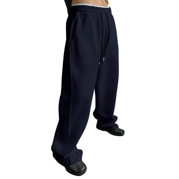 Dresfit Men's Baggy Sweatpants Wide Leg Joggers Fleece Loose Running Sweat Pants Winter Drawstring Lounge Cotton Trousers with Pockets Dark Blue S