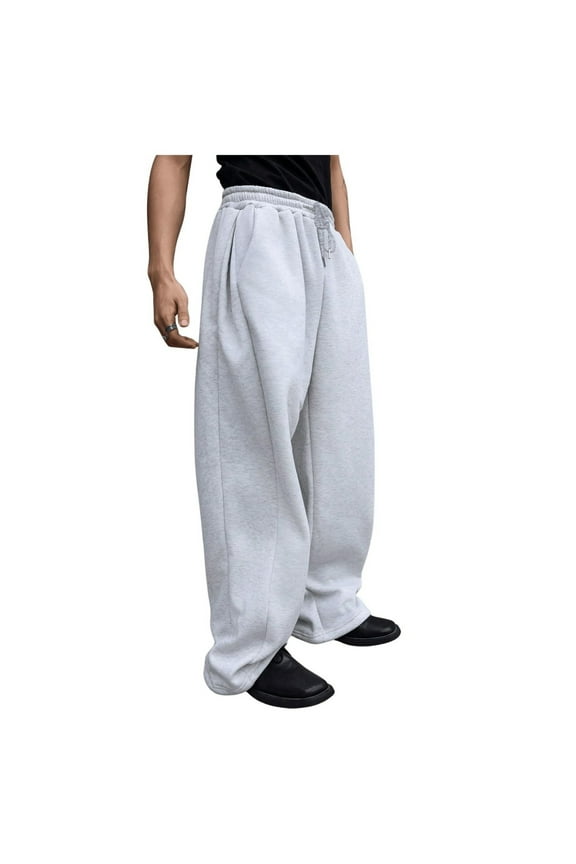 Dresfit Men's Wide Leg Sweatpants Baggy Joggers Drawstring Fleece Athletic Sweat Pants Winter Loose Elastic Waist Cotton Trousers with Pockets Light Gray L