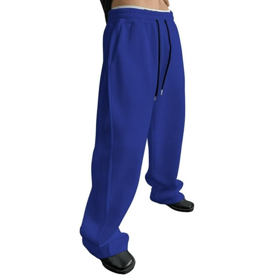 Vamuko Men's Wide Leg Sweatpants Baggy Joggers Drawstring Loose Athletic Sweat Pants Winter Fleece Big and Tall Lounge Trousers with Pockets Blue XL