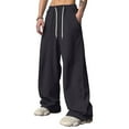 thumbnail image 1 of Vamuko Mens Baggy Pants Uncuffed Wide Leg Joggers Elastic Waist Drawstring Long Sweatpants Open Bottom Uncuffed Loose Lounge Trousers with Pockets Black M, 1 of 9