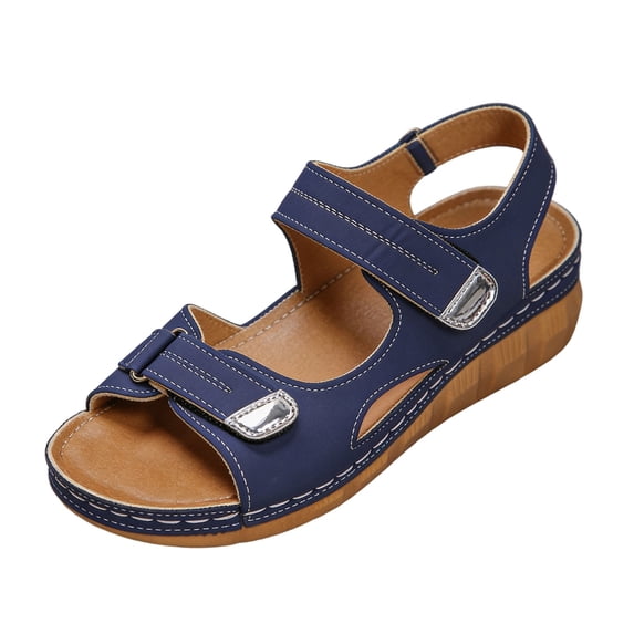 Vamuko Orthopedic Sandals for Women, 2026 Open Toe Ankle Strap Walking Sandals, Summer Strappy Wedge Sandals with Arch Support,Wide Width Platform Sandals Blue