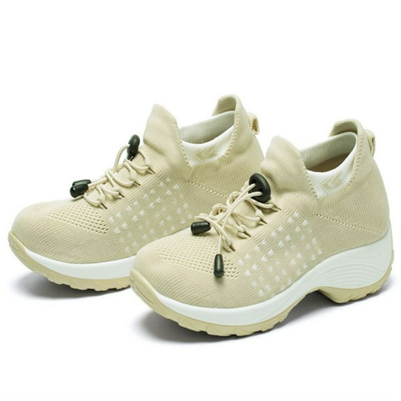 Vamuko Walking Shoes Womens 2025 Orthopedic Air Cushion Wide Toe Box Shoes Wedge Running Comfort Wear Modern Jazz Dance Lightweight Platform Sneakers Beige 10.5